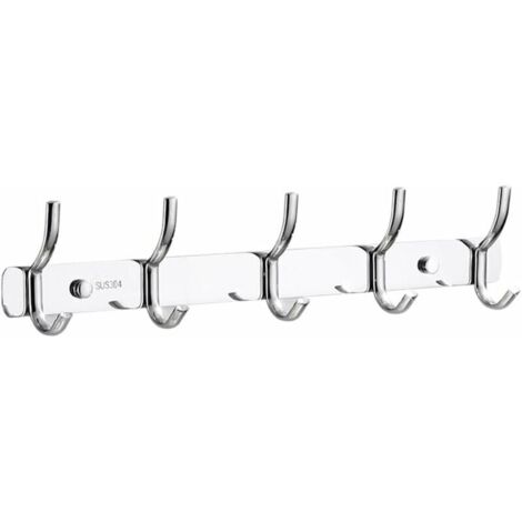 Porte Manteau Salle de Bain Porte Manteau Metal Mural 5 Crochets Patère Murale Salle de Bain Acier Inoxydable SUS304 Finition Brossée (Acier Brossé, 5-Crochets)