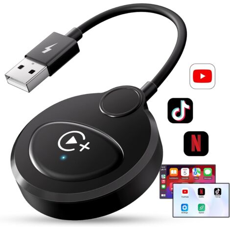 CarPlay sans Fil, Adaptateur Vidéo CarPlay sans Fil Intégré à Netflix Youtube Tiktok pour iPhone, CarPlay sans Fil Convertit Le Filaire en sans Fil, Connexion Automatique pour Voitures Après 2016 (1/5)