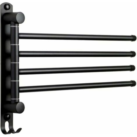 Porte-serviettes de salle de bain avec 4 barres rotatives à 180 ° en acier inoxydable SUS304 Porte-serviettes 35 cm Porte-serviettes mural pour évier de cuisine de salle de bain - Noir (1/5)