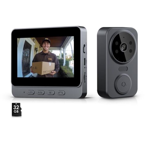 Sonnette sans fil avec caméra – Visiophone extérieur Bluetooth – Écran 4,3 pouces – Vision nocturne – Audio bidirectionnel – Carte mémoire 64 Go