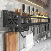 Support ustensiles de cuisine mural – Étagère à épices avec crochets – Rangement pour spatule et cuillère – 50 cm – Installation facile et hygiénique