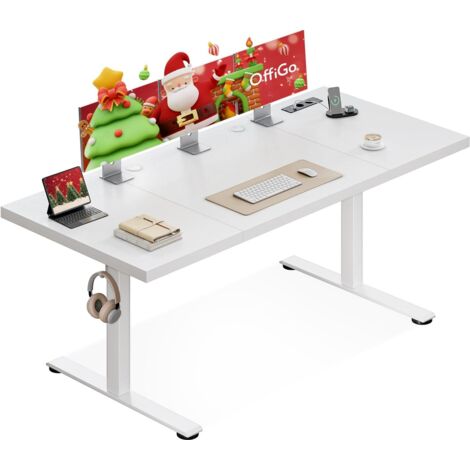 Höhenverstellbarer Schreibtisch Coleshome 180x70cm weiß 35mm USB Steckdose