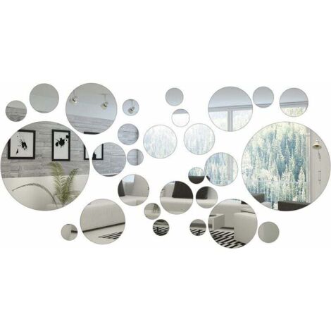 32 Pièces Autocollant Mural de Miroir Cercle Rond de Décoration Domicile (1/5)