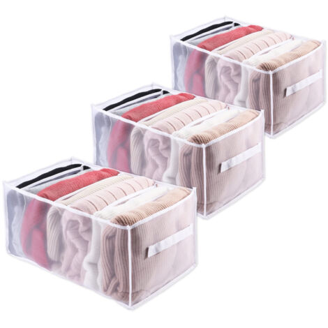 3 STÜCKE Washbarer Kleiderschrank Organizer, 7 Gitter Faltbare Sichtbare Kleidungsfach Aufbewahrungsbox Schrank Schublade Organizer Mesh Trennbox (1/5)