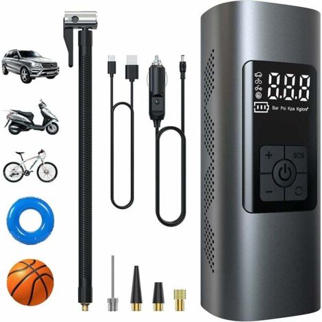 Mini Pompe à Air Électrique, Compresseur à Air Portatif Gonfleur Pneus sans Fil 150PSI avec écran LCD Numérique, Pompe à Vélo Électrique avec Lampe LED pour Moto Trotinette, Voiture (1/5)