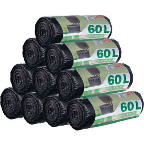 Lot de 200 sacs poubelle 50-60 L, étanches, ultra-résistants, avec poignées coulissantes, lot de 10 rouleaux, grand format 71 x 64 cm, noir. (1/5)