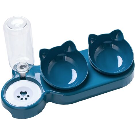 Gamelle anti-glouton pour chien avec base anti-basculement, distributeur surélevé à trois compartiments pour nourriture et eau (bleu foncé) (1/5)