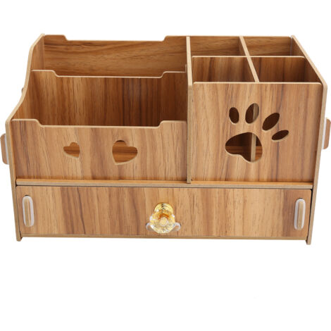 Organiseur de bureau multifonction en bois, porte-stylo et porte-crayons, marron (1/5)