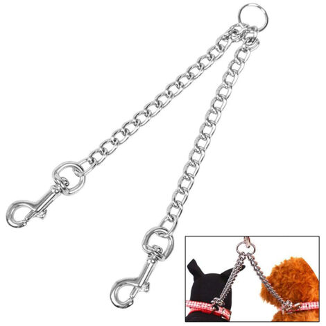 1 laisse double pour chien en alliage d'aluminium avec sangle de traction pour promener deux chiens (40 cm) (1/5)
