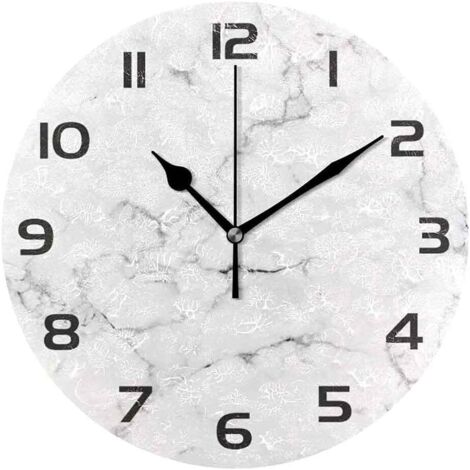 Horloge murale ronde moderne en marbre de 30 cm (12 pouces), horloge de bureau ronde à piles pour salon, horloge décorative silencieuse (1/5)