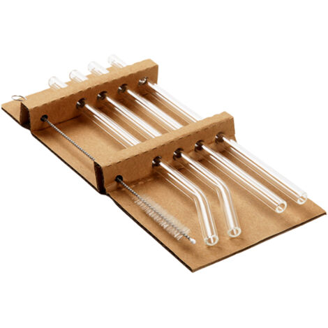 Ensemble de pailles transparentes pour jus de fruits et thé au lait avec goupillon de nettoyage. Pailles droites et courbées en verre borosilicate résistant à la chaleur. (1/5)