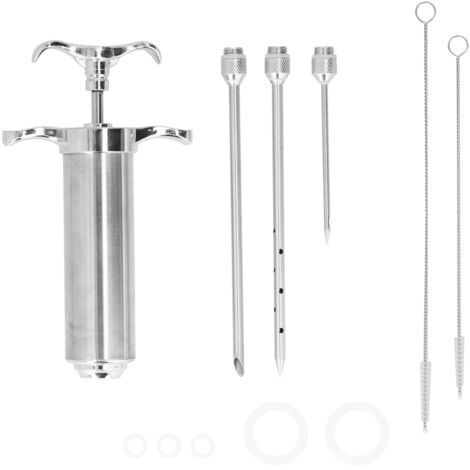 Seringue injectrice de viande de 57 g (2 oz) en acier inoxydable avec 3 aiguilles, outil de barbecue (1/5)