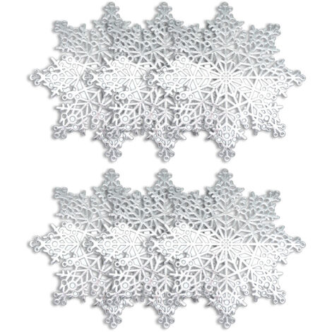 Sets de table de Noël en vinyle métallisé ajouré, lot de 6, motif flocons de neige argentés (1/5)