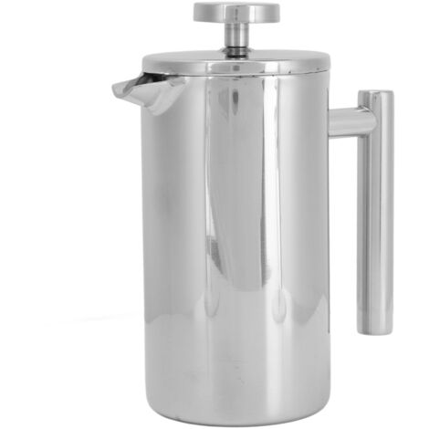 Cafetière à piston de 350 ml, en acier inoxydable à double paroi, portable, idéale pour la maison, le camping et les voyages. Couleur argent. (1/5)
