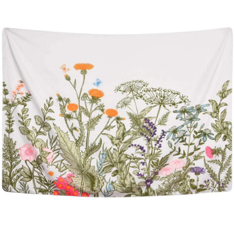 Tapisserie murale à motifs floraux colorés, style vintage, représentant des herbes aromatiques et des fleurs sauvages. Décoration murale représentant un paysage naturel, idéale pour le salon ou la cha (1/5)