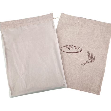 Sac à pain en lin, réutilisable, avec cordon de serrage, 30 x 38 cm, lot de 2