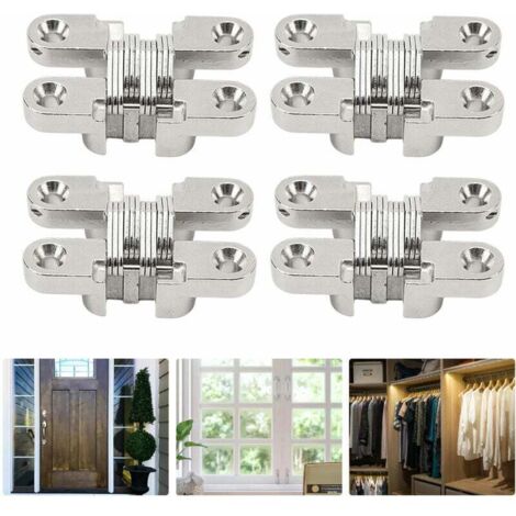 4 charnières invisibles pliantes en croix, fermeture invisible, charnières cintrées pour portes de meubles, charnières d'angle en acier plié, installation facile pour portes de placards et meubles (1/5)