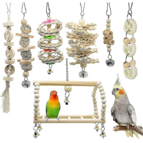Lot de 7 jouets à mâcher pour perroquets, perruches, aras et inséparables (1/5)