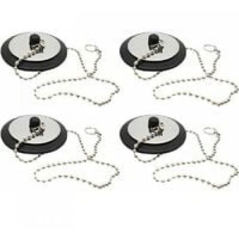Bouchon de vidange avec chaînette, couvercle de bonde en caoutchouc, accessoires pour lavabo et salle de bain (4 bouchons avec chaînette), pour lavabos, baignoires, douches et cuisine (noir) (1/5)