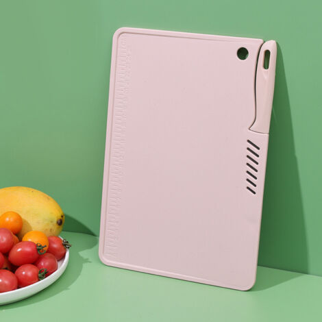 Planche à découper utilitaire en plastique, sûre et multifonctionnelle, portable, avec trou pour suspendre le couteau, idéale pour la cuisine. (1/5)