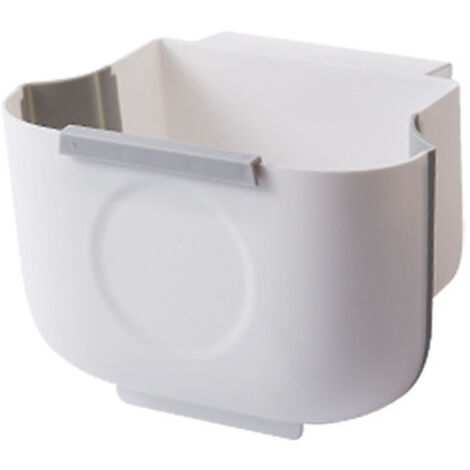 Poubelle de cuisine suspendue 6L en plastique blanc pliable, à fixer au mur sur une porte de placard, idéale pour optimiser l'espace.