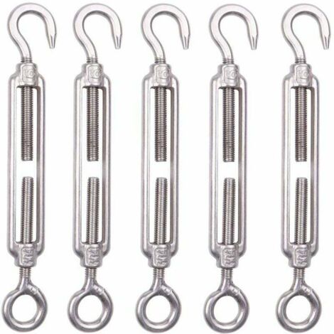 Ensemble de 5 tendeurs de câble M6 en acier inoxydable, tendeur de clôture de 6 mm, tendeur à crochet en acier inoxydable 304, tendeur de treillis métallique réglable pour corde, câble, fil à linge, t (1/5)