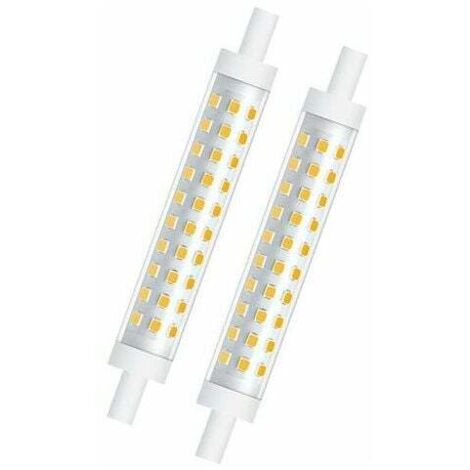 Lot de 2 ampoules LED R7s 10 W, 118 mm, dimmables, blanc chaud 3000 K, équivalent halogène 100 W, à double réflecteur linéaire, pour jardins, espaces publics, couloirs, éclairage public, spots. (1/5)