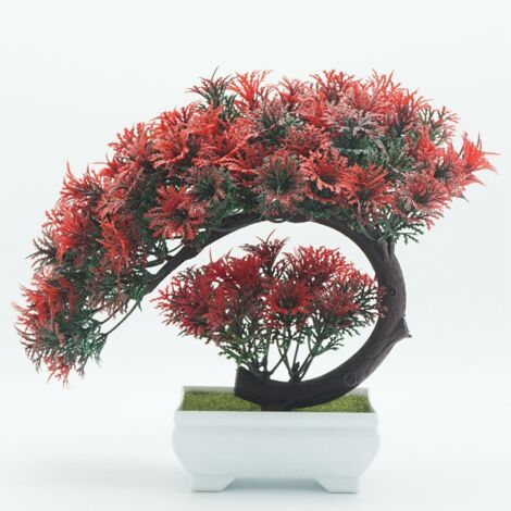 Fleur artificielle en pot, plante en pot simulée, décoration pour la maison ou le bureau (rouge)