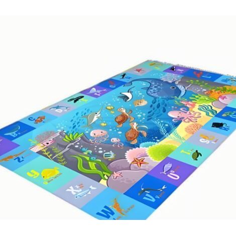 Tapis d'éveil pour bébé 120x160 cm, motifs sous-marins bleus - Tapis d'activités pour enfants (1/5)