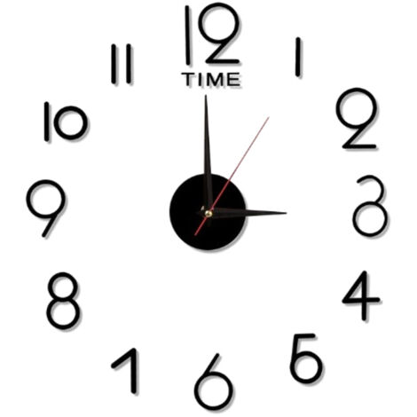 Horloge murale noire, grand format, silencieuse, autocollant mural pour la décoration du salon, de la chambre, de la cuisine, de la salle de bain ou du bureau. (1/5)
