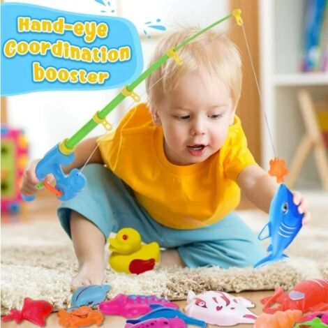SKIKHN – Jeu De Pêche Magnétique 54 Pièces – Étang Gonflable – 4 Cannes + Filets – Éducatif Pour Enfants