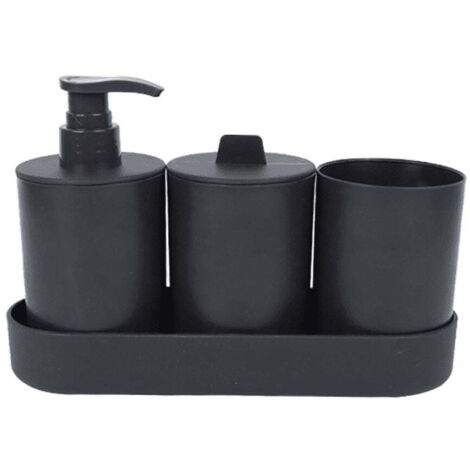 Ensemble d'Accessoires de Salle de Bain 4 Pièces Noir Mat - EINNENFFER - Distributeur de Savon, Porte-Brosse à Dents, Pot et Plateau - Compact et Élégant (24,5 cm x 8,9 cm x 16,2 cm)