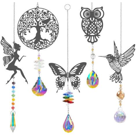 Window decoration Pack of 5 suncatching crystal wind chimes, suncatching crystal decorative pendants (1/5)