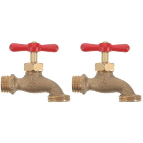 Lot de 2 robinets d'extérieur en laiton pour jardin ou salle de bain, fixation murale, flexible décoratif, robinet d'eau froide simple, raccord NPT 1/2 pouce (1/5)
