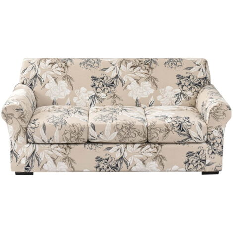 Housse extensible 4 pièces pour canapé 3 places, imprimée, avec 3 housses de coussin séparées et lavables, idéale pour le salon, les animaux et les enfants. (1/5)