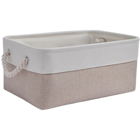 Panier de rangement pour l'organisation - Lot de 6 petits cubes de rangement en tissu (11,8 x 7,8 x 5,2 pouces) avec poignée en corde de coton, bacs de rangement pliables pour bébé et jouets (beige)
