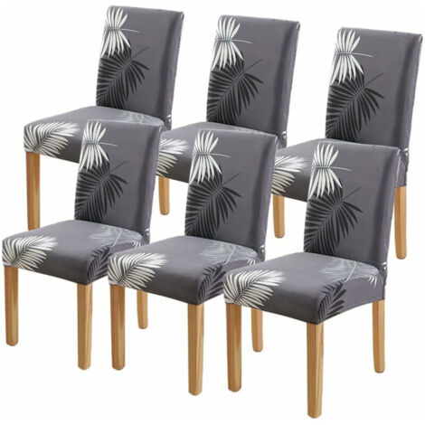 6Pcs Housse de Chaise Extensible pour Salle à Manger Protection de Chaise Imprimée Maison Hôtel Mariage Réunion (Gris) (1/5)