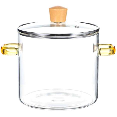 Casserole en verre, marmite en verre pour la cuisson sur la plaque, casserole transparente à mijoter, batterie de cuisine en verre, casserole en verre 2300 ml