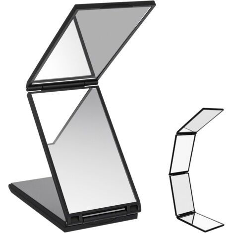 Miroir de maquillage - Miroir de rasage - Miroir à 4 faces - Miroir portable à 360° - Pliable - Rotatif - Noir (1/5)
