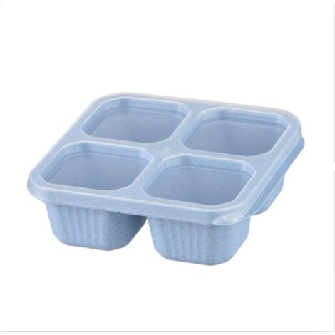 Boîte à lunch/contenant à collations à 4 compartiments avec pailles, contenant alimentaire réutilisable avec couvercle, parfait pour les adultes - voyage, travail et préparation du déjeuner (bleu) (1/5)