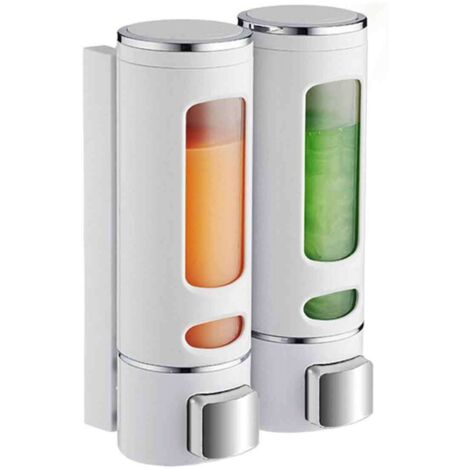 400 ML X 2 Distributeur Savon Mural Distributeur Shampoing et Gel Douche Distributeur Savon Douche Double Distributeur de Savon Liquide Mural Manuel Distributeur de Désinfection des Mains (1/5)