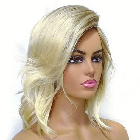 Perruque Bob bouclée courte et naturelle, effet ombré argenté, cheveux synthétiques, longueur épaules, pour femmes (1/5)