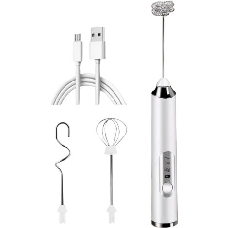 Mousseur à lait - Mousseur à lait - 3 vitesses - 3 accessoires - Câble USB inclus - Acier inoxydable - Sans fil - Argent (1/5)
