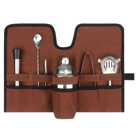 Sacoche à cocktails en toile, pliable et portable, avec bandoulière enroulable, idéale pour le camping et les activités de plein air (marron). (1/5)