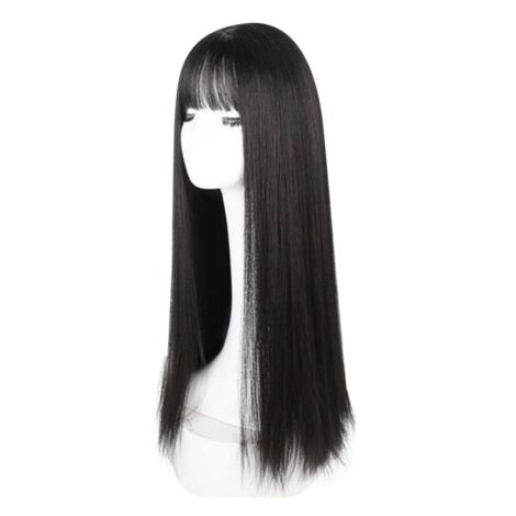 Perruque Longue Noire Lisse avec Frange - EINNENFFER - Résistante à la Chaleur, Élégante et Tendance, Fibres Synthétiques, 72 cm pour un Look Chic et Moderne