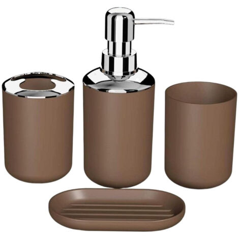 EINNENFFER Ensemble de 4 accessoires de salle de bain au design moderne avec distributeur de savon, porte-brosse à dents, porte-savon et gobelet, durable et facile à nettoyer (1/5)