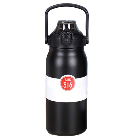 Gourde isotherme portable en acier inoxydable de 1000 ml avec poignée et paille, idéale pour le sport en extérieur (couleur orange). (1/5)