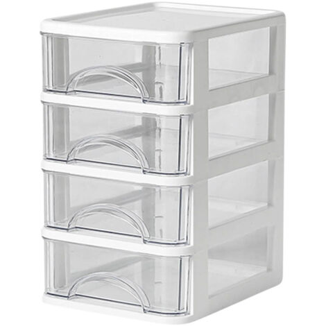 Boîte de rangement bureau 4 compartiments – EINNENFFER – Mini tiroirs transparents, plastique robuste, organisateur de fournitures, gain de place maison et bureau (1/5)