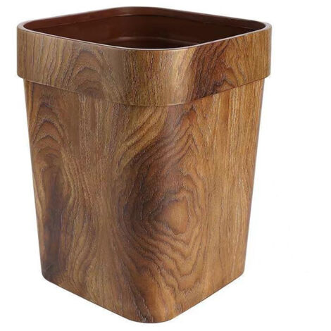 Poubelle rétro marron – EINNENFFER – Plastique imitation bois, sans couvercle, compacte et élégante, idéale bureau, salle de bain ou salon (1/5)