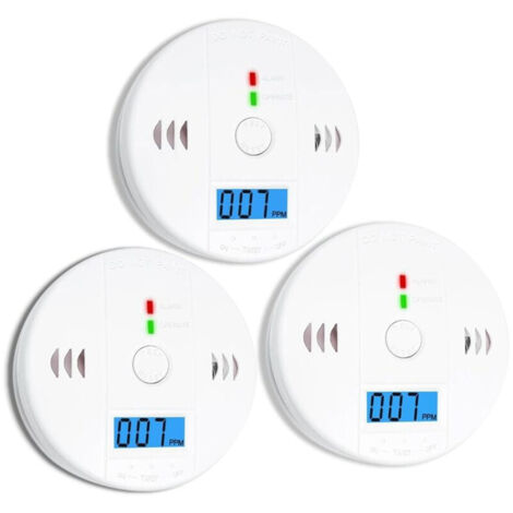 Lot de 3 détecteurs de monoxyde de carbone, détecteur de CO, alarme de monoxyde de carbone, détecteur de CO2 alimenté par batterie avec écran LCD, pour maison, cuisine, restaurant, hôtel, bureau (1/5)